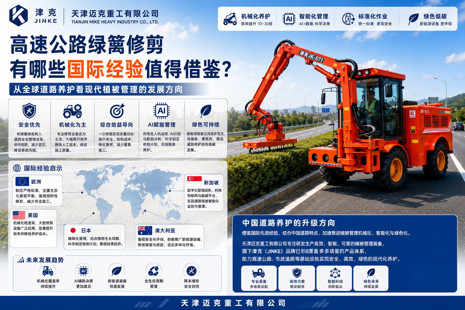 津克JK571自走式绿篱修剪机用于高速公路植被管理